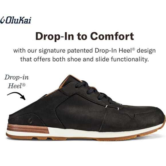 OLUKAI Huaka\'i Li Waxed Antiqued Black Leather Summer Shoes Mens 10 Fast Ship main image 2